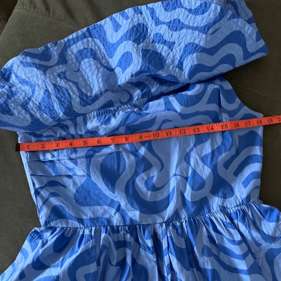 NWT Oliphant Blue Cotton Ashbury One Shoulder Ruffle midi dress M - Picture 9 of 14